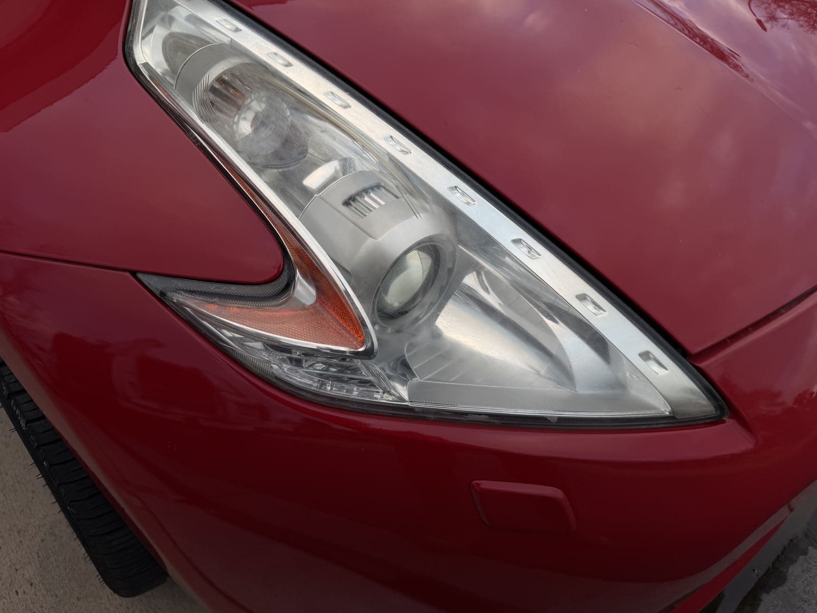 Before: cloudy headlight lens up close