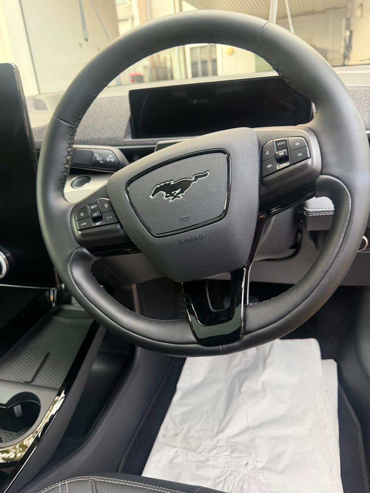 Mustang Mach-E steering wheel and cabin detailed