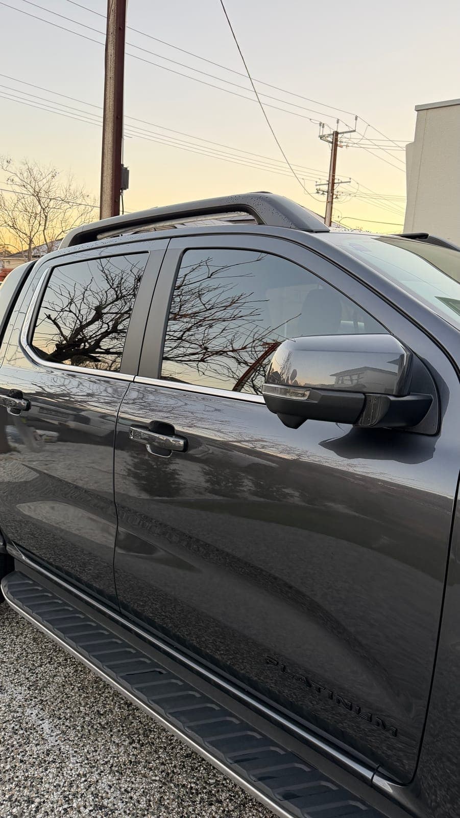 Grey Ford Ranger Platinum door and mirror after a full detail