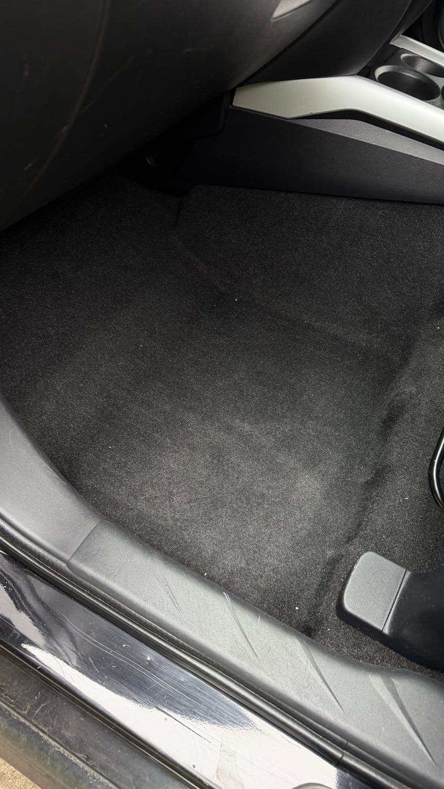 After: front footwell carpet freshly steam cleaned